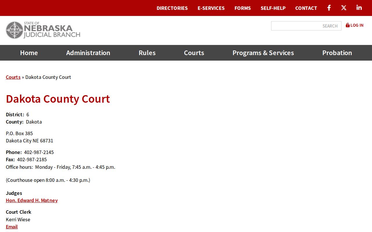 Dakota County court calendar county court office information