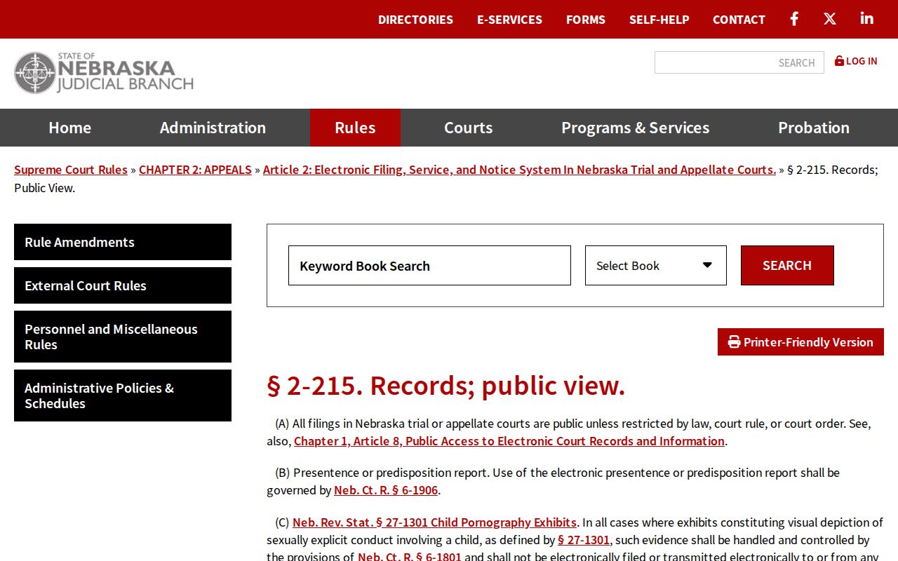 Dakota County court records reference to Nebraska electronic public-view access