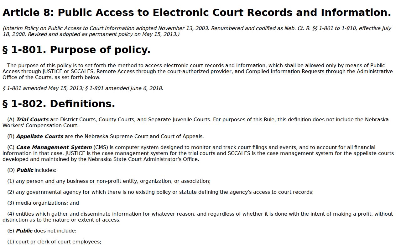 Dakota County court records reference to Nebraska public court-record rules