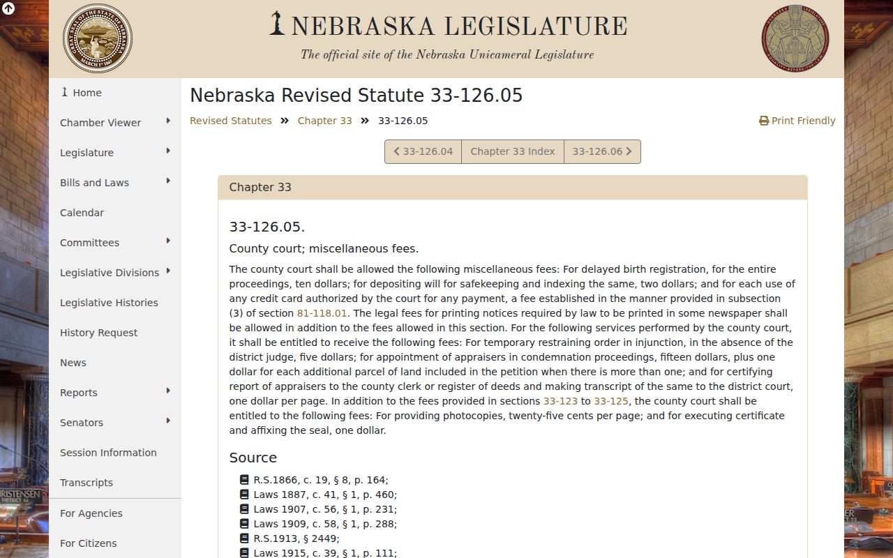 Homer court docket reference to Nebraska county court copy and certification fees