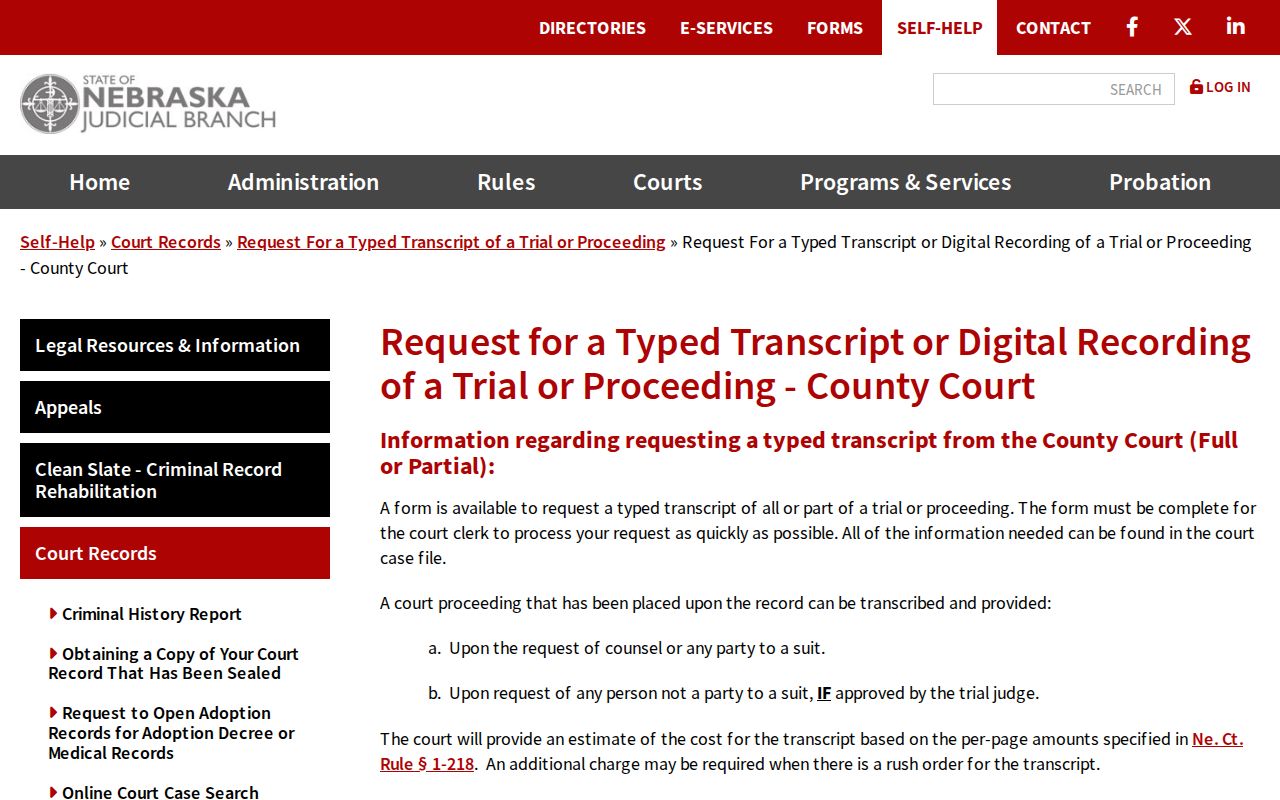 Homer court docket reference to county transcript and digital recording guidance