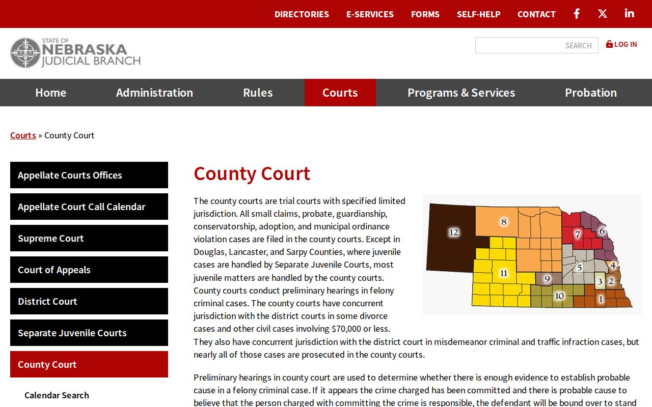 Dakota County traffic court records reference to Nebraska County Court routing