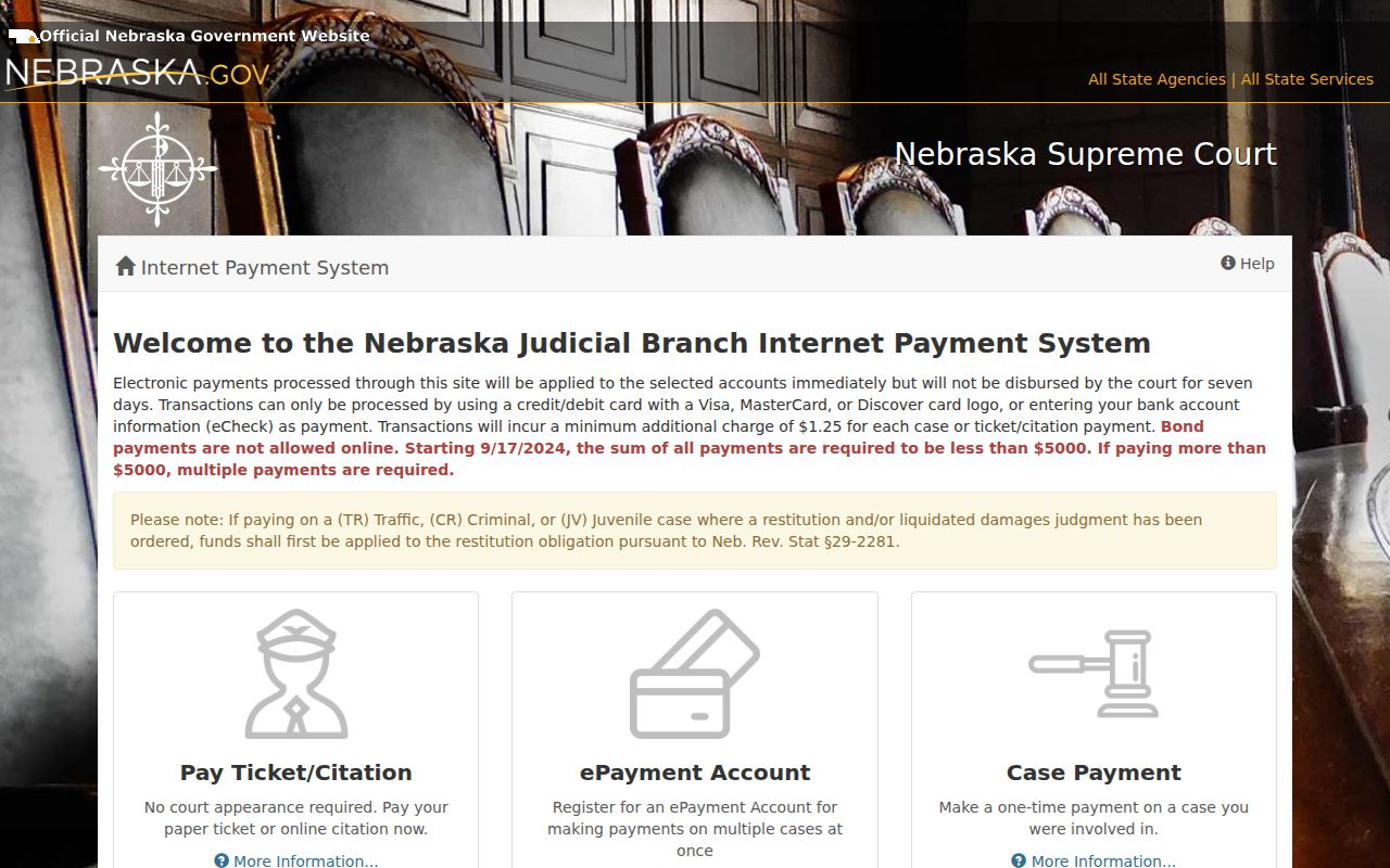 Dakota County traffic court records reference to Nebraska ePayments ticket and case controls